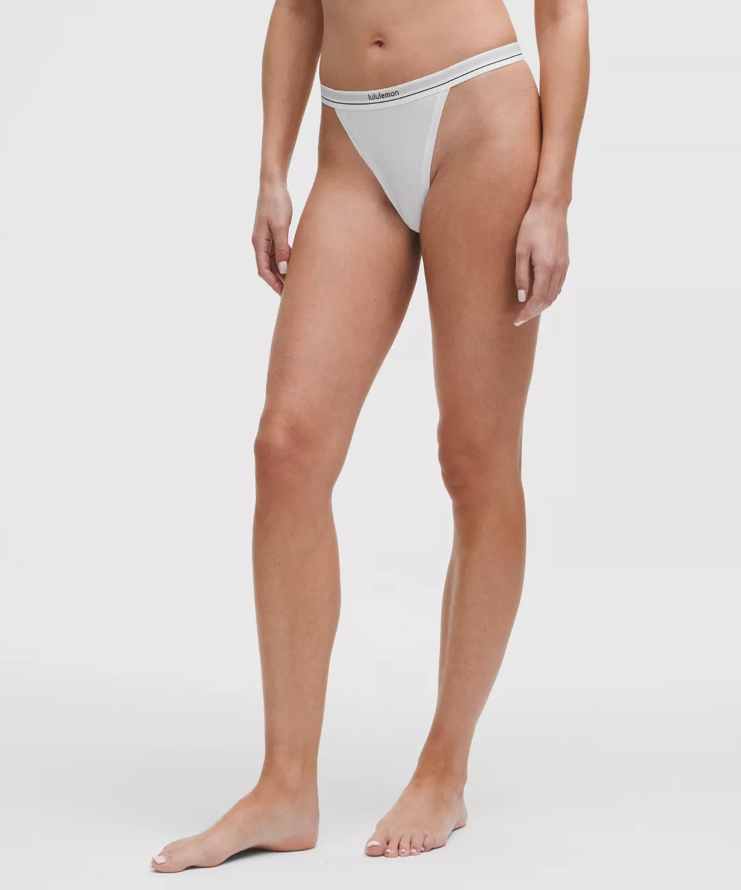 Stretch Cotton Ribbed Logo High-Rise Thong Underwear