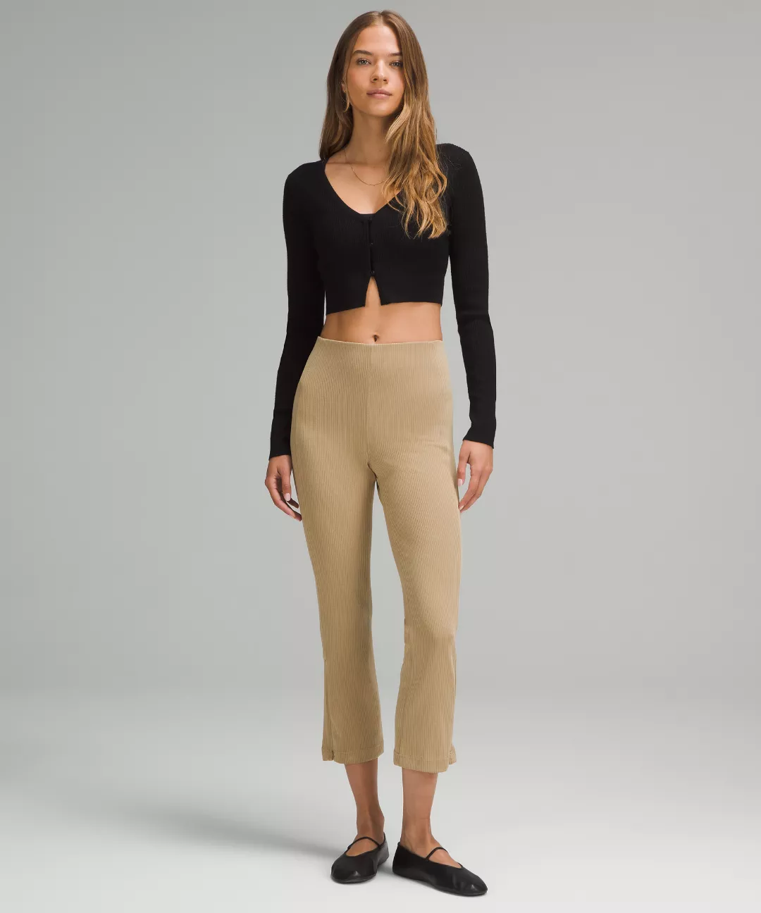 Ribbed Softstreme Zip-Leg High-Rise Cropped Pant 25"