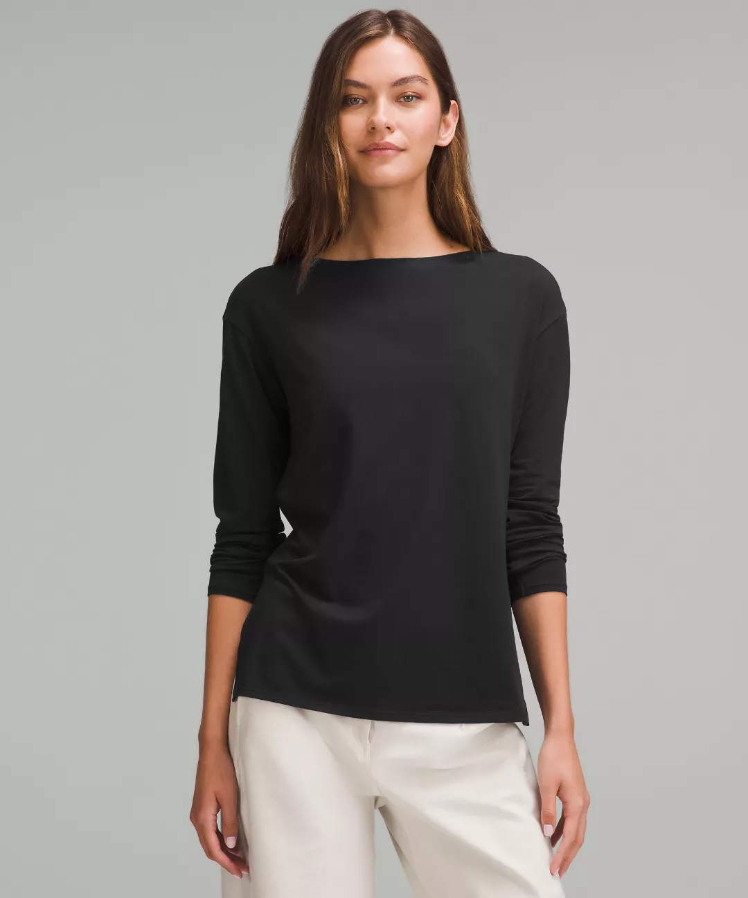 Relaxed-Fit Boatneck Long-Sleeve Shirt