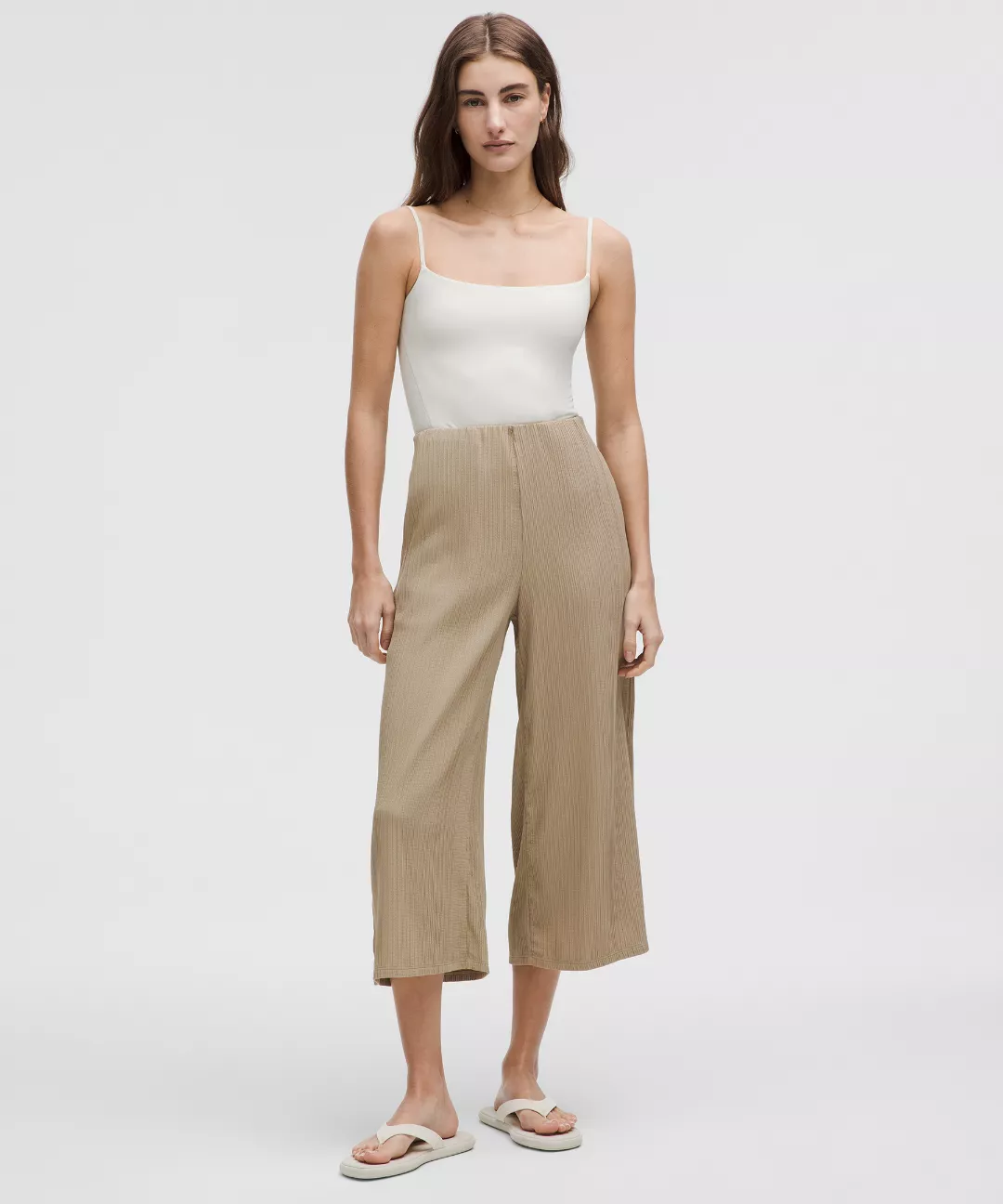 Pleated Stretch High-Rise Wide-Leg Cropped Pant