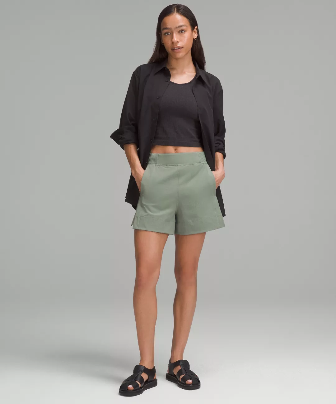 Stretch Woven Relaxed-Fit High-Rise Short 4"