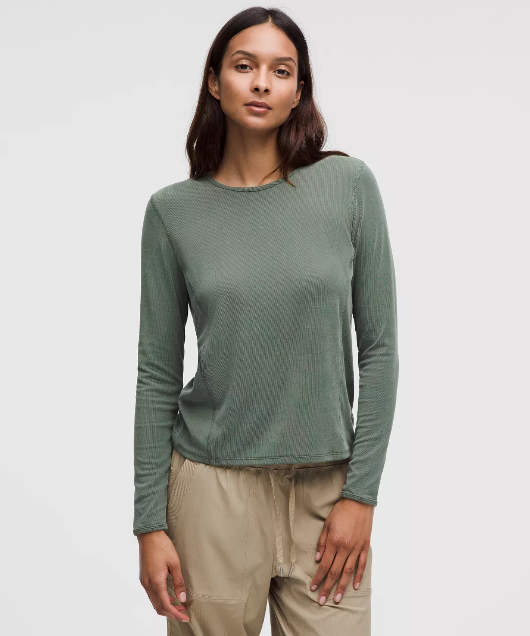 Twist-Back Soft Ribbed Long-Sleeve Top