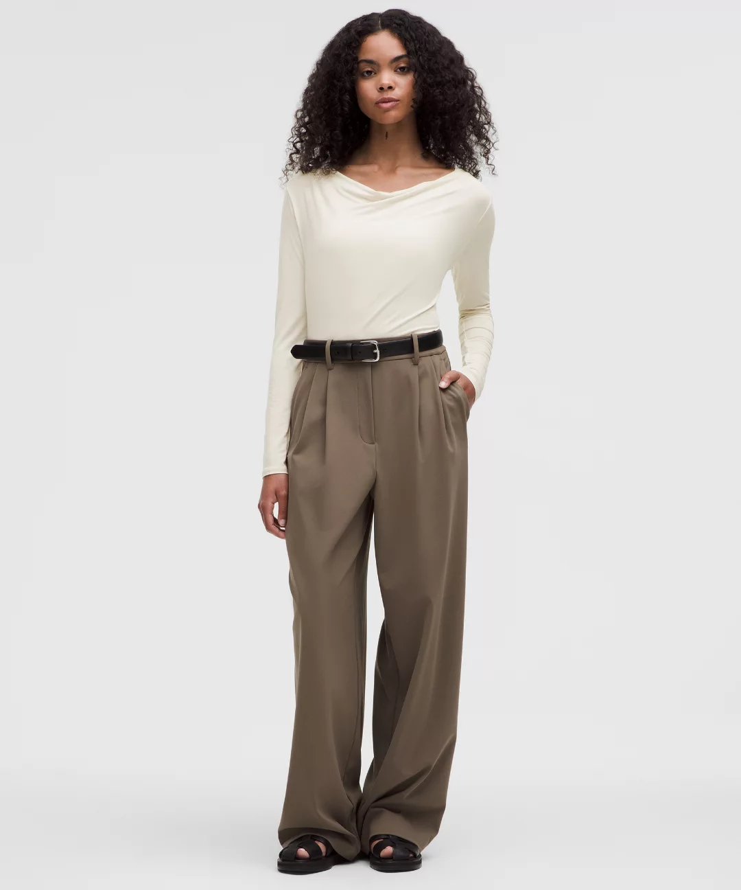 Modal-Silk Cowl-Neck Long-Sleeve Shirt
