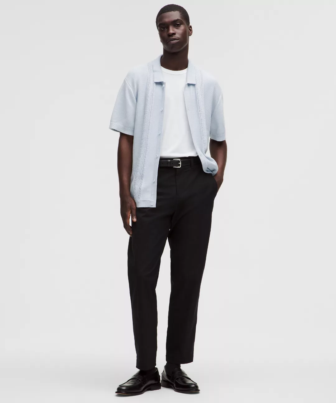 Cotton-Blend Knit Button Up Short-Sleeve Shirt