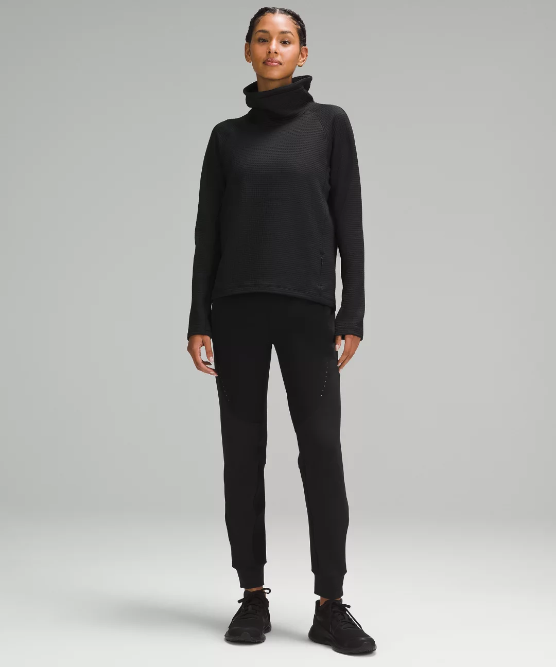 Waffle-Knit Funnel-Neck Long-Sleeve Shirt