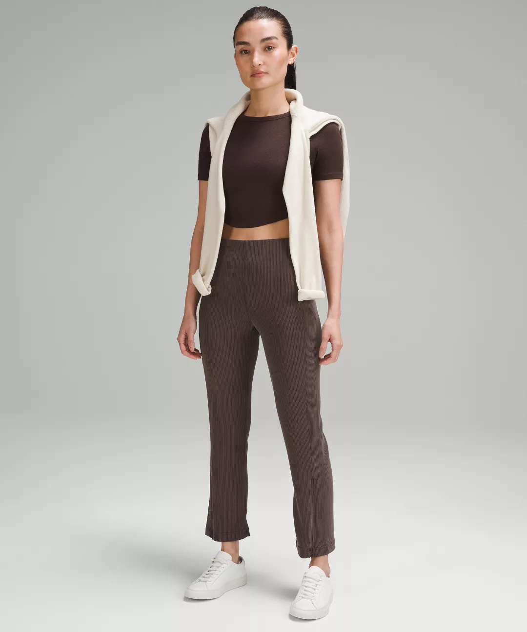 Ribbed Softstreme Zip-Leg High-Rise Cropped Pant 25"