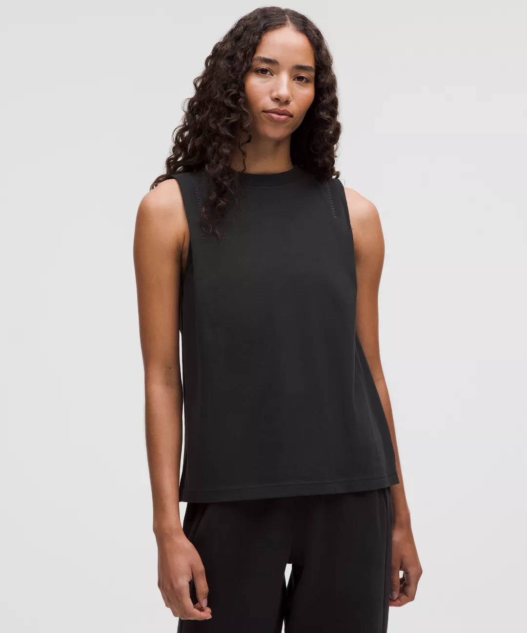 Cotton Jersey Stitch-Detail Tank Top