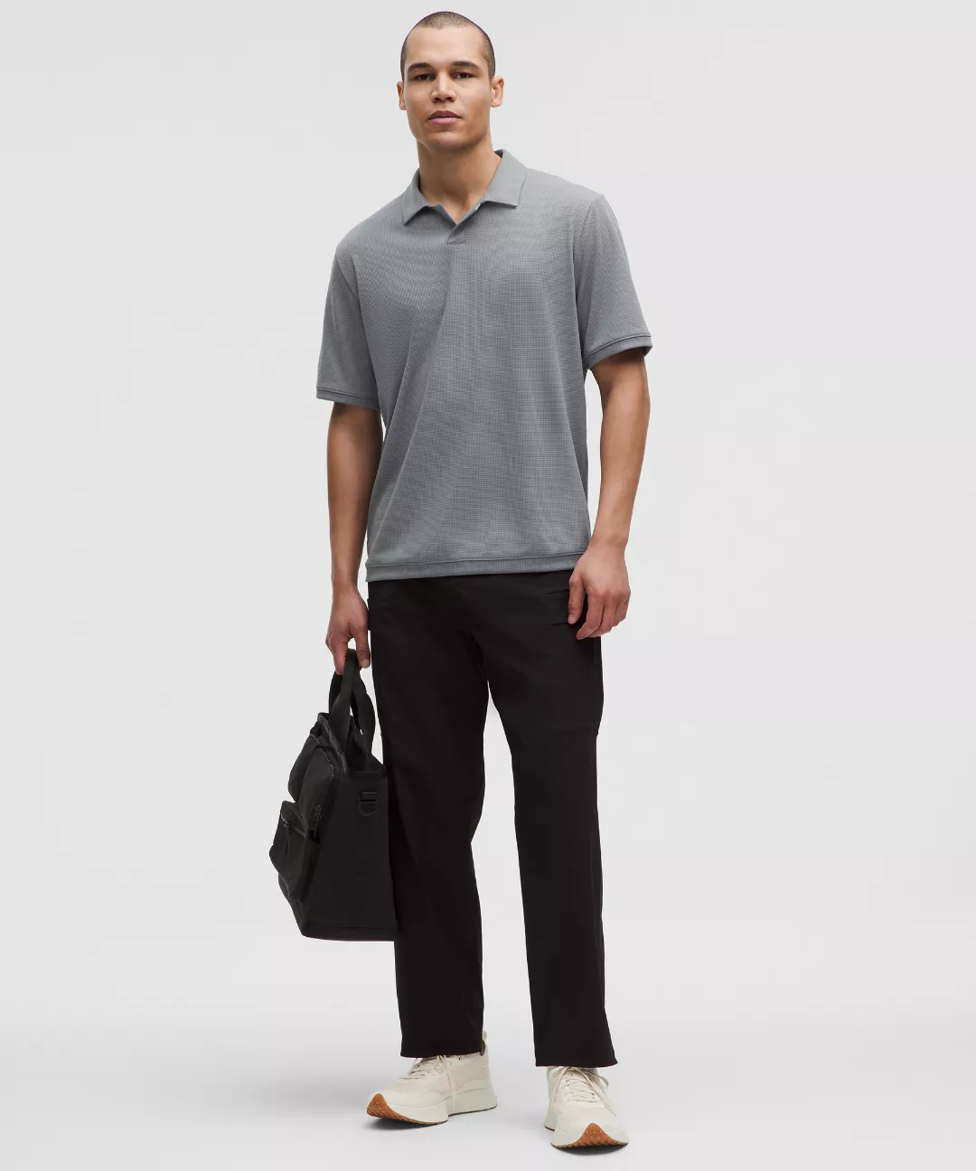 Textured Mesh Short-Sleeve Polo Shirt