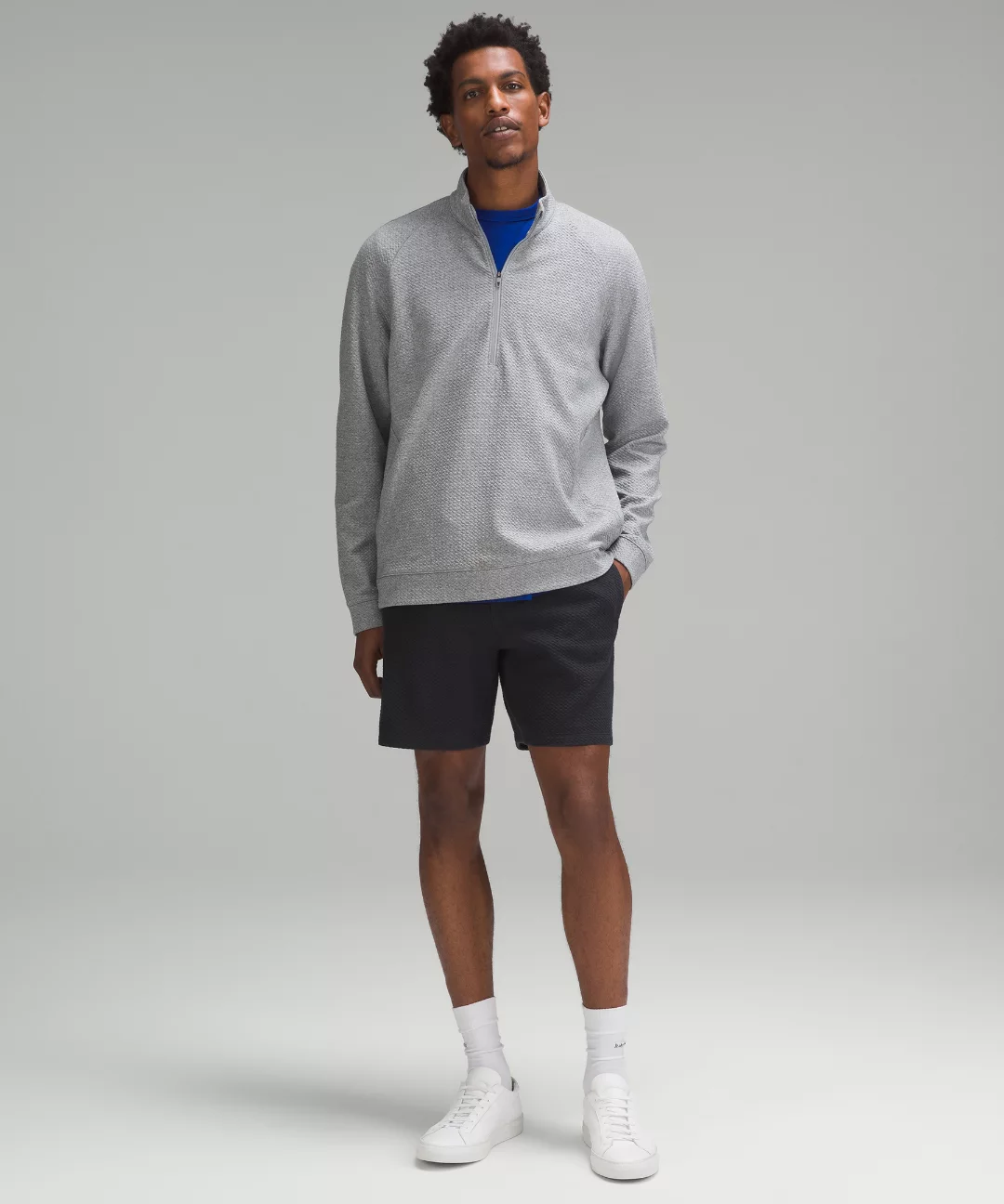 Textured Double-Knit Cotton Half Zip