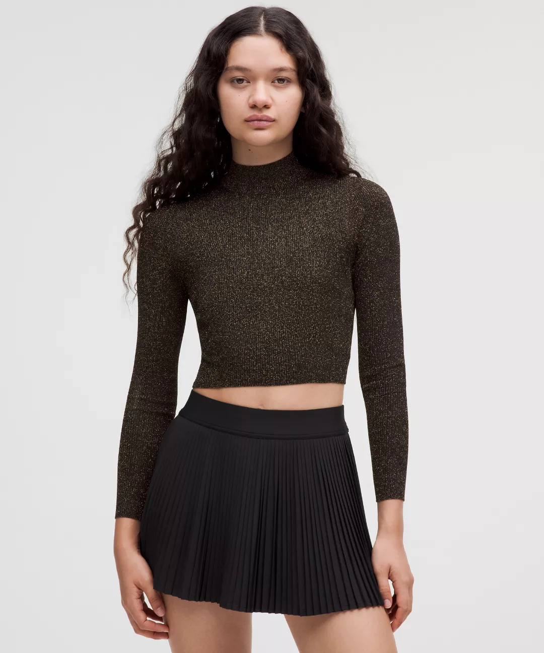 Glitter Knit Twist-Back Long-Sleeve Shirt