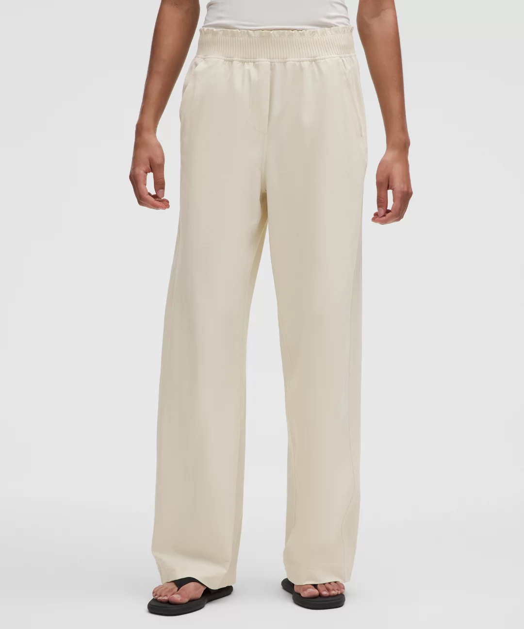 Stretch Woven Ruffle-Waist Wide-Leg Pant