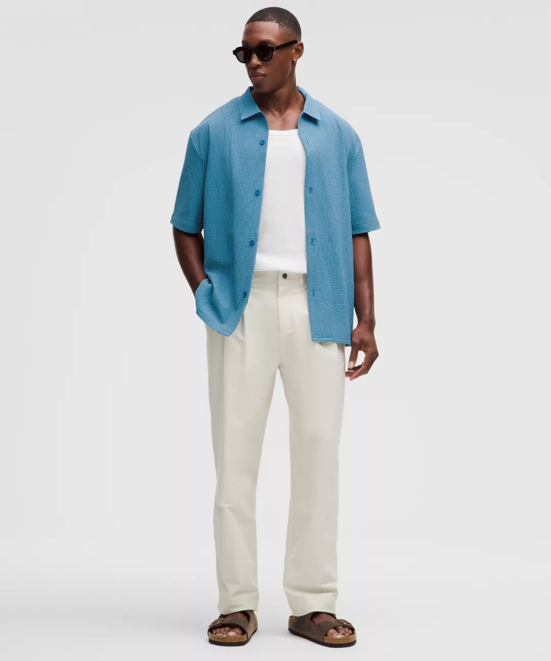 Textured Camp Collar Short-Sleeve Shirt