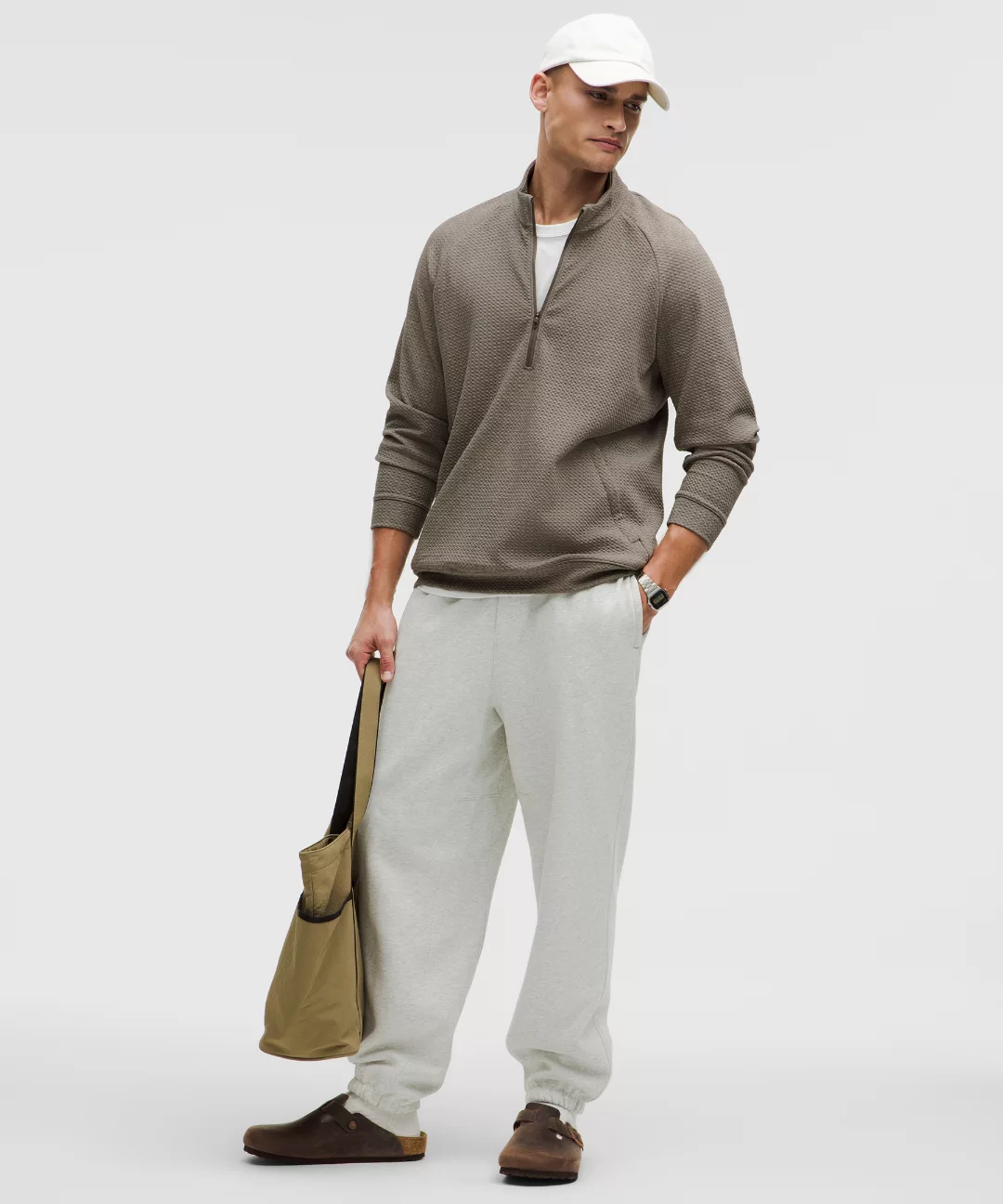 Textured Double-Knit Cotton Half Zip