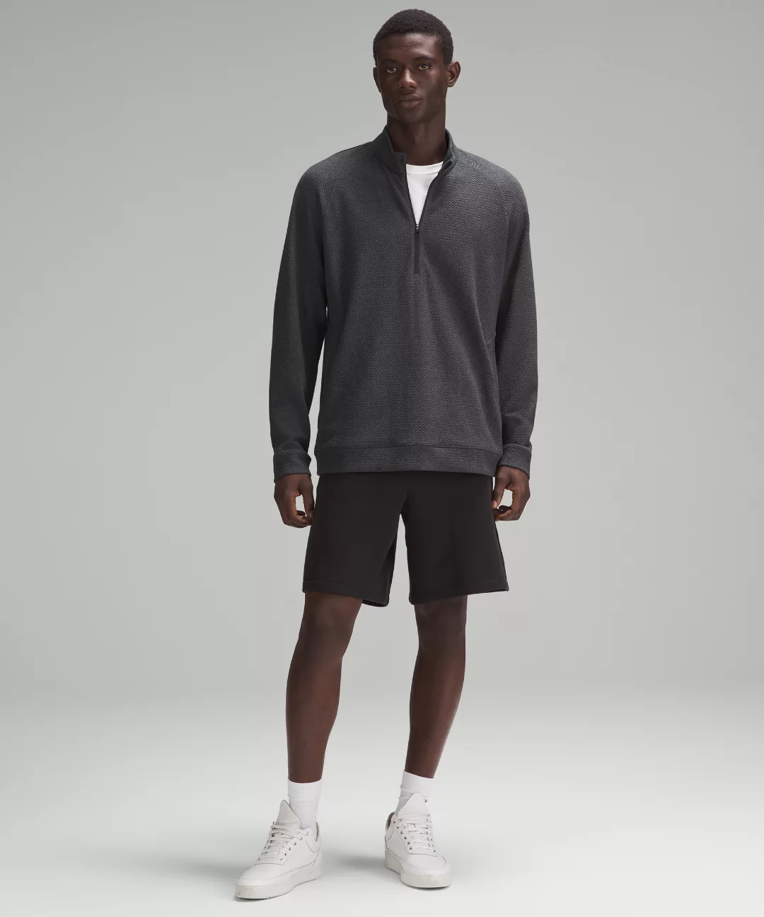 Textured Double-Knit Cotton Half Zip