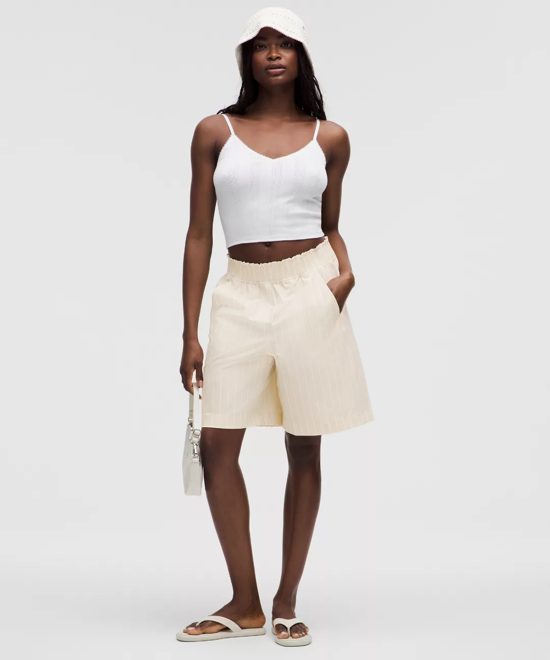 Stretch Woven Ruffle-Waist High-Rise Short 9"