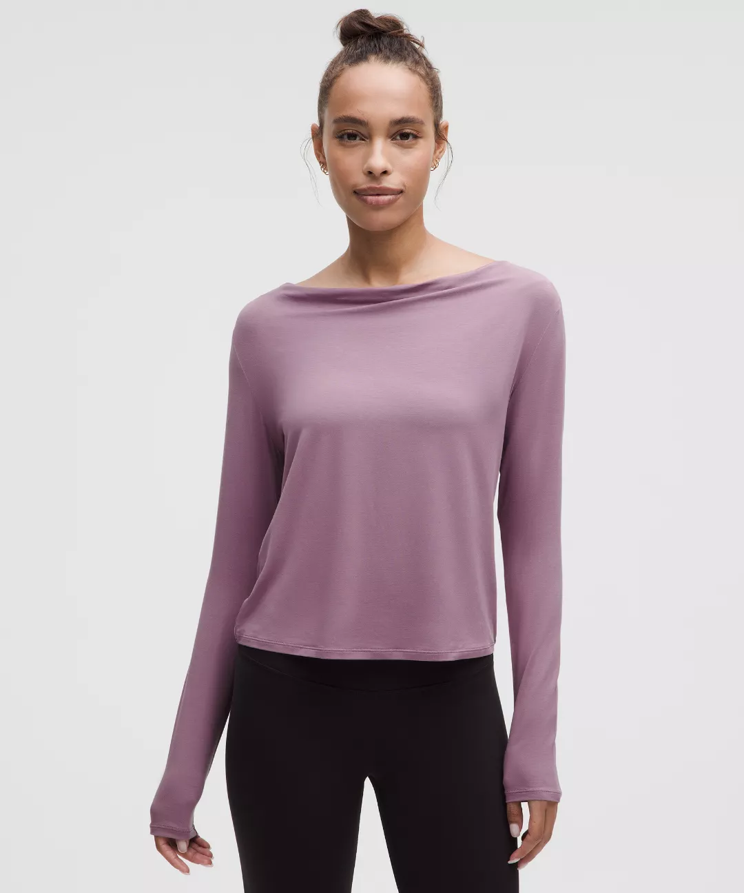Modal-Silk Cowl-Neck Long-Sleeve Shirt
