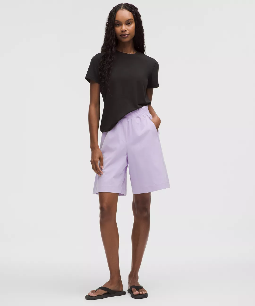 Stretch Woven Ruffle-Waist High-Rise Short 9"