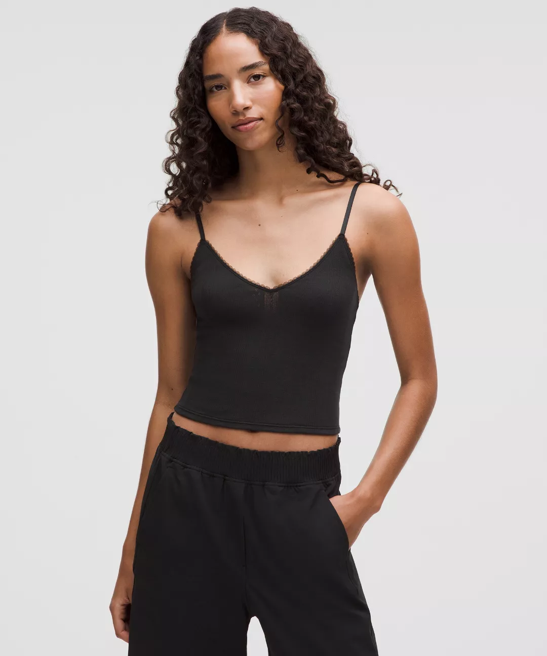 Cotton Pointelle Cropped Cami Tank Top