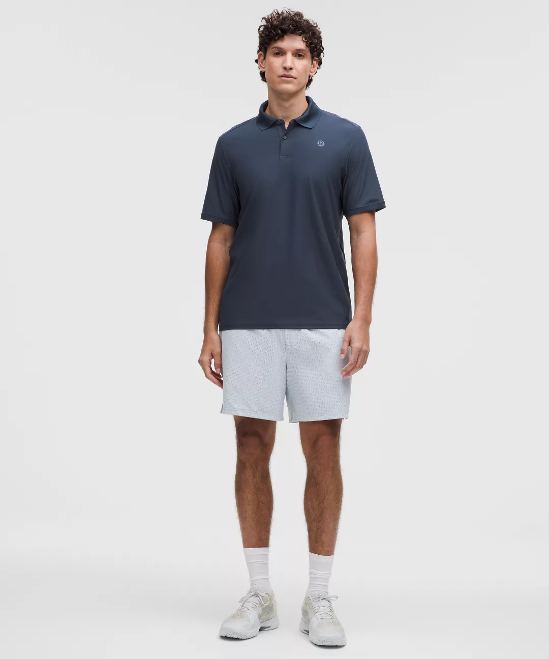 UV-Protective Striped Mesh Tennis Polo Shirt