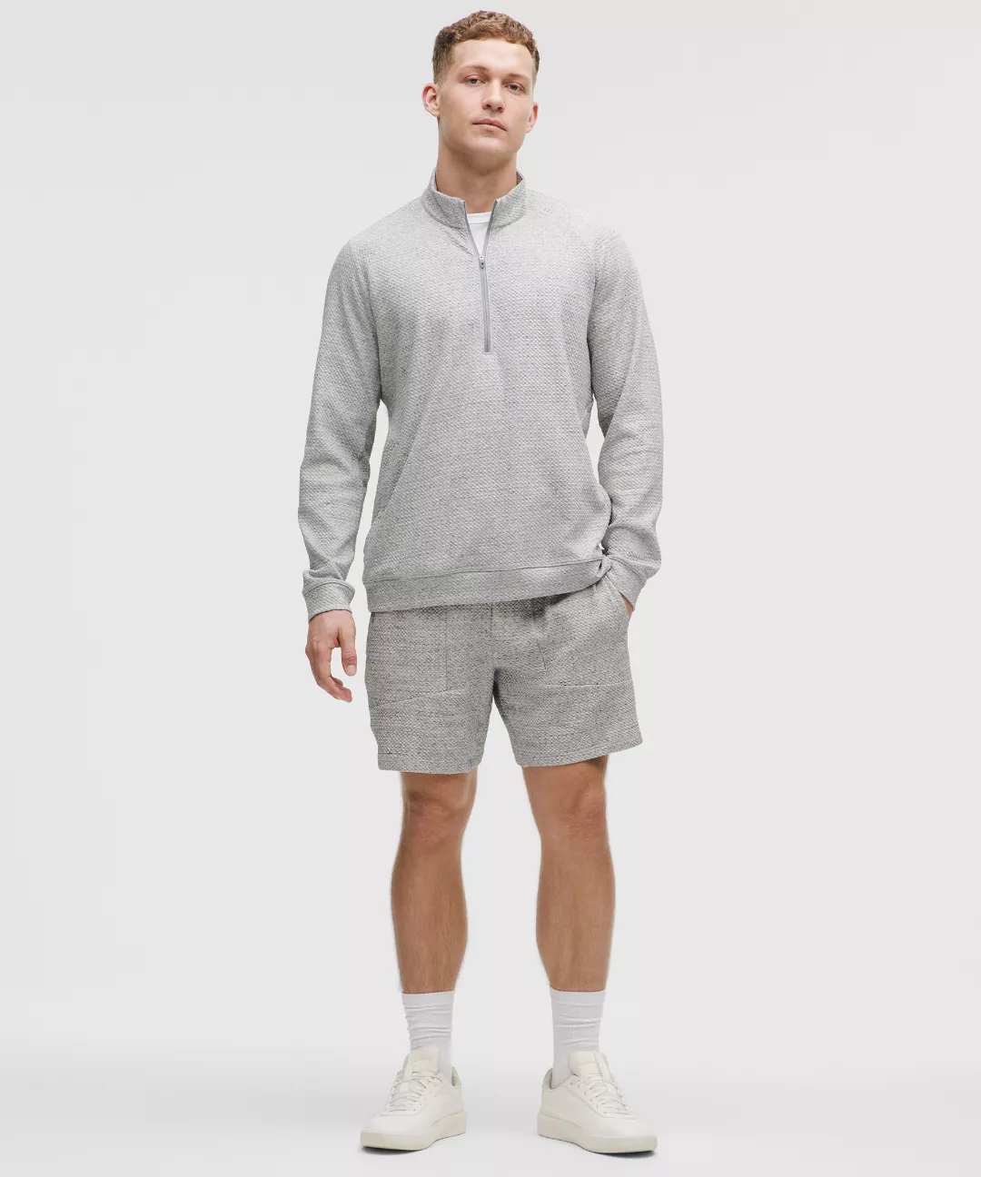Textured Double-Knit Cotton Half Zip