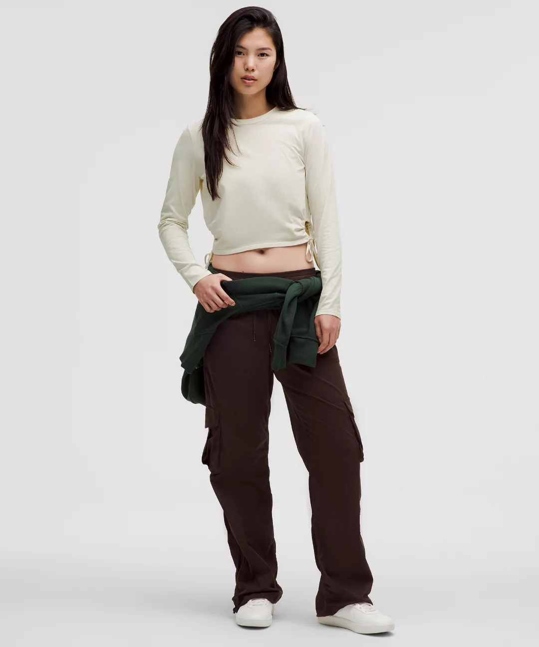 Cinched Cut-Outs Cotton Long-Sleeve Shirt