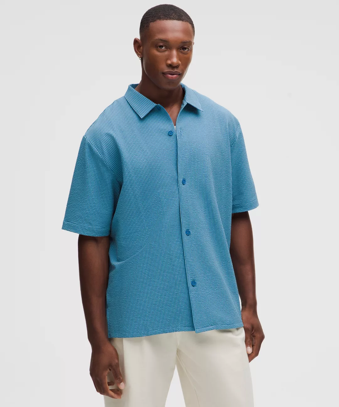 Textured Camp Collar Short-Sleeve Shirt