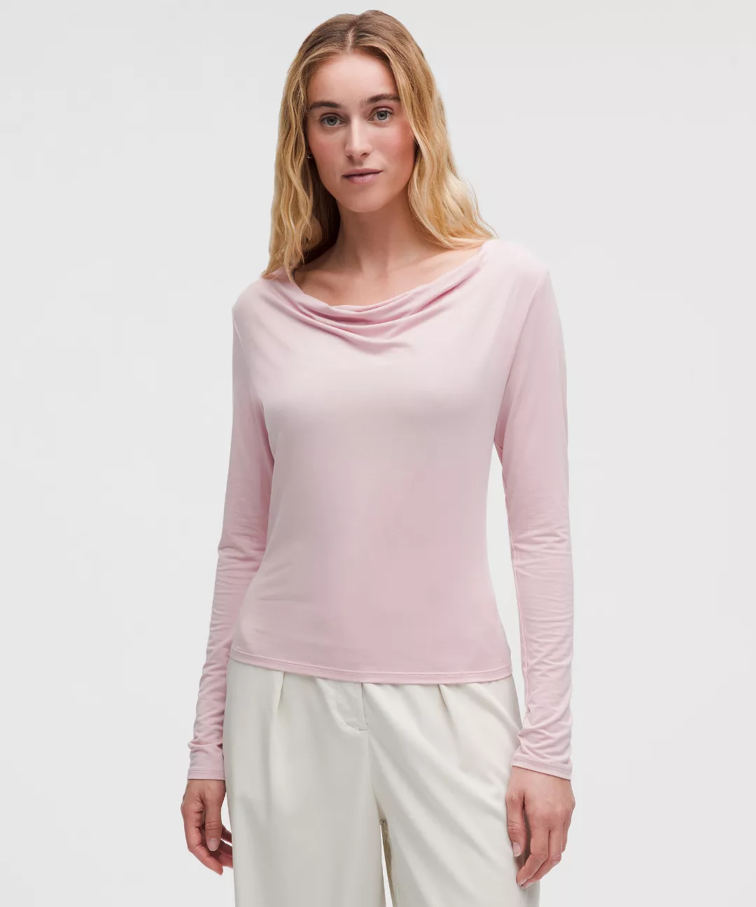 Modal-Silk Cowl-Neck Long-Sleeve Shirt