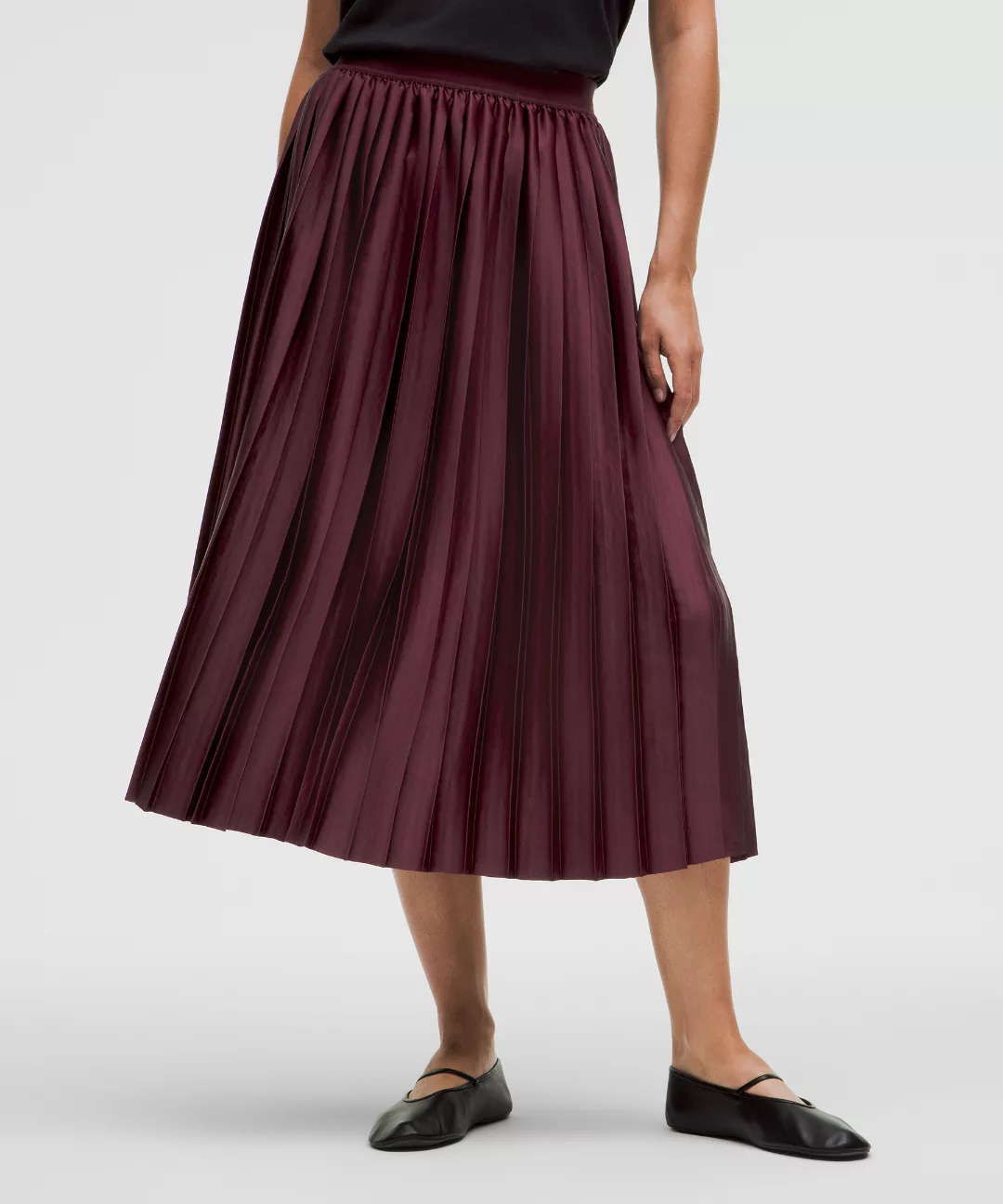 Satin Pleated Midi Skirt