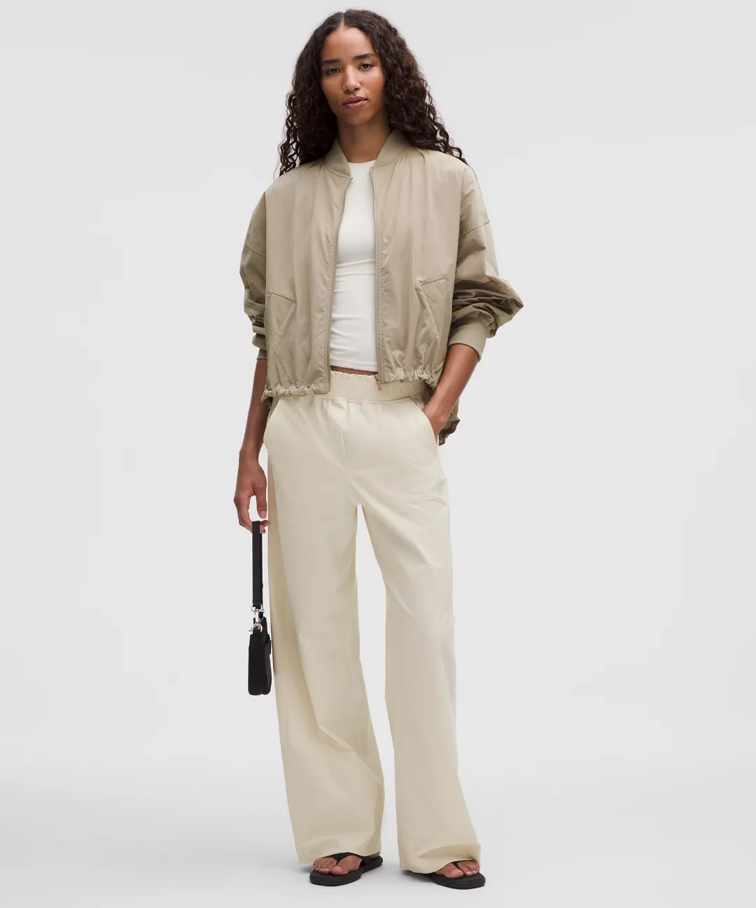 Stretch Woven Ruffle-Waist Wide-Leg Pant