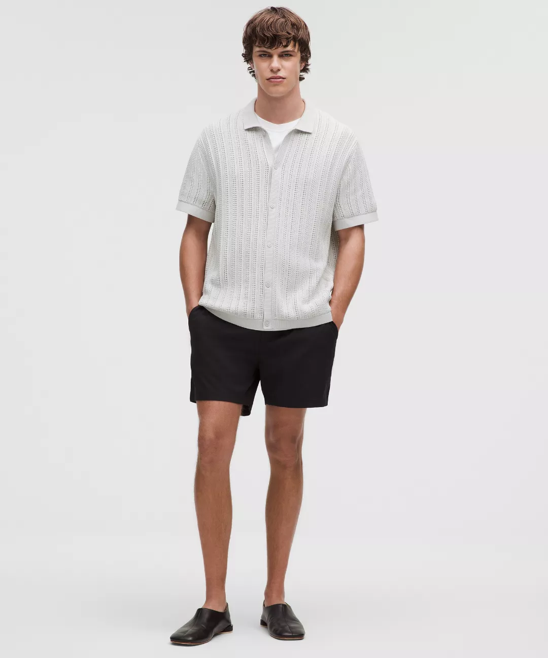 Cotton-Blend Open-Knit Button Up