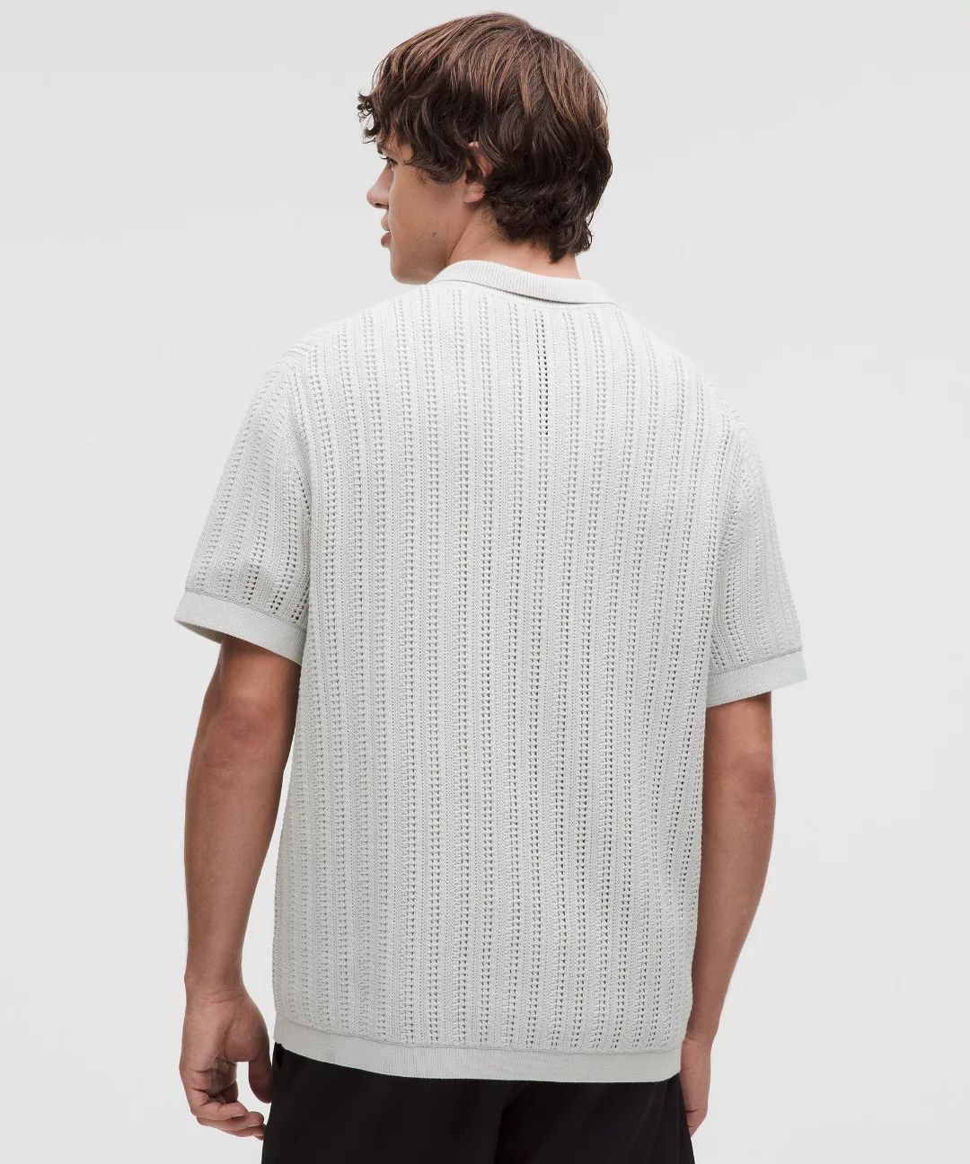 Cotton-Blend Open-Knit Button Up