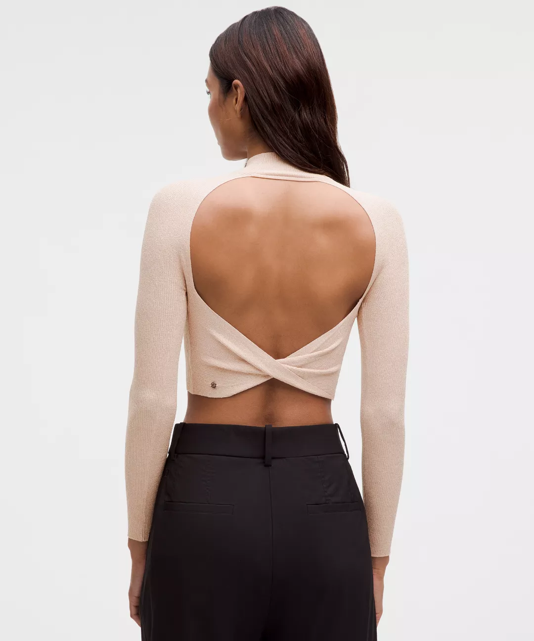 Glitter Knit Twist-Back Long-Sleeve Shirt