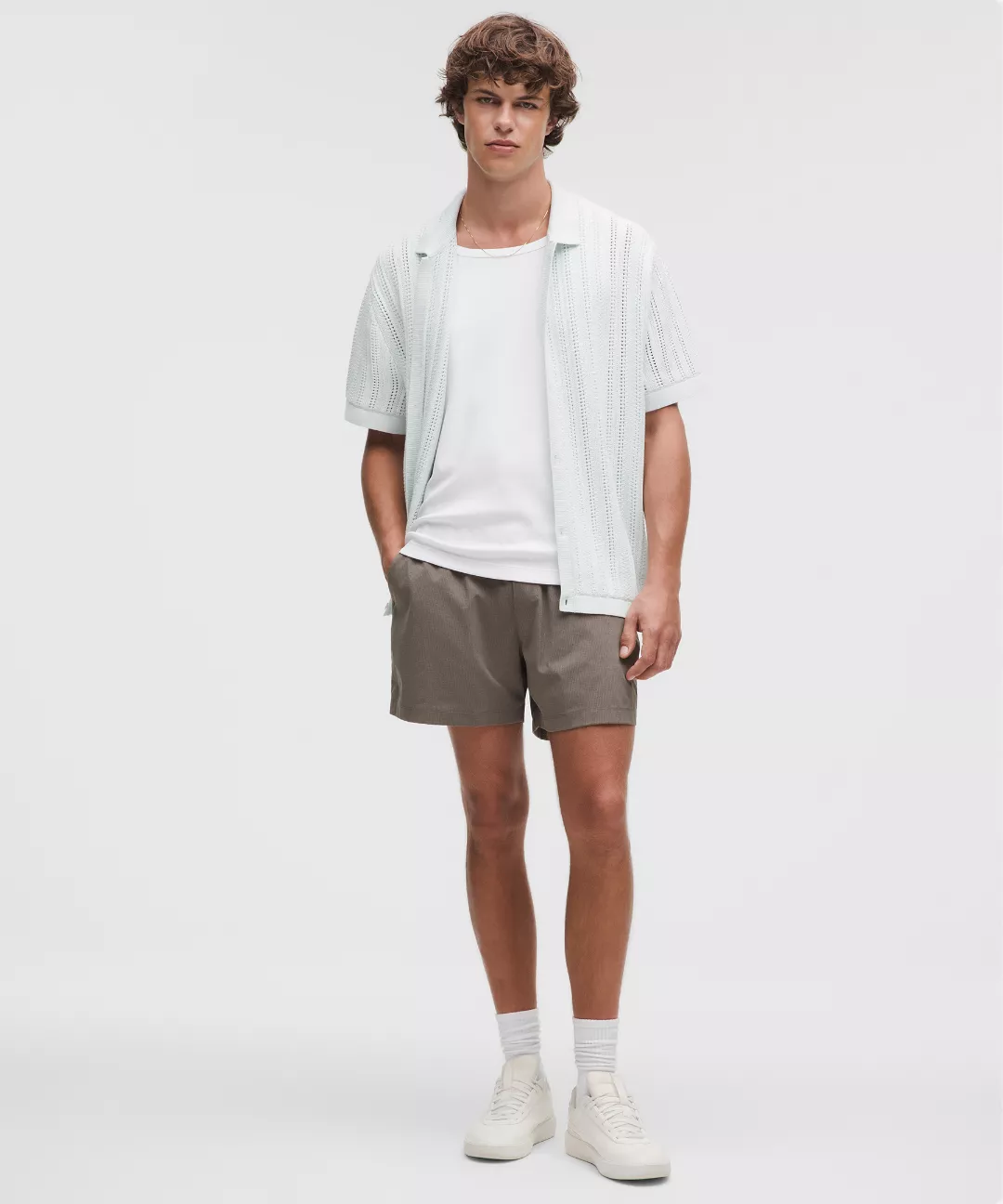 Cotton-Blend Open-Knit Button Up
