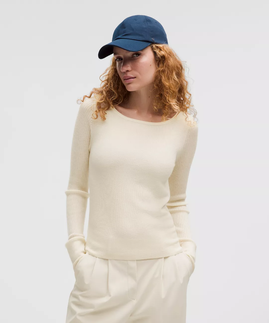 Cashmere Scalloped Cuff Crewneck