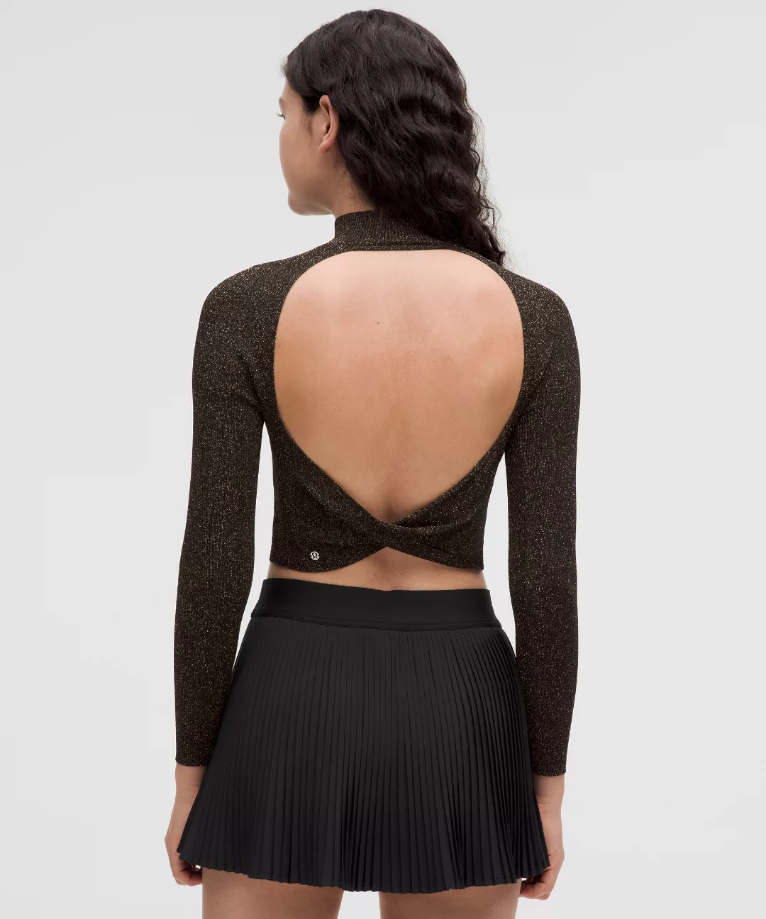 Glitter Knit Twist-Back Long-Sleeve Shirt