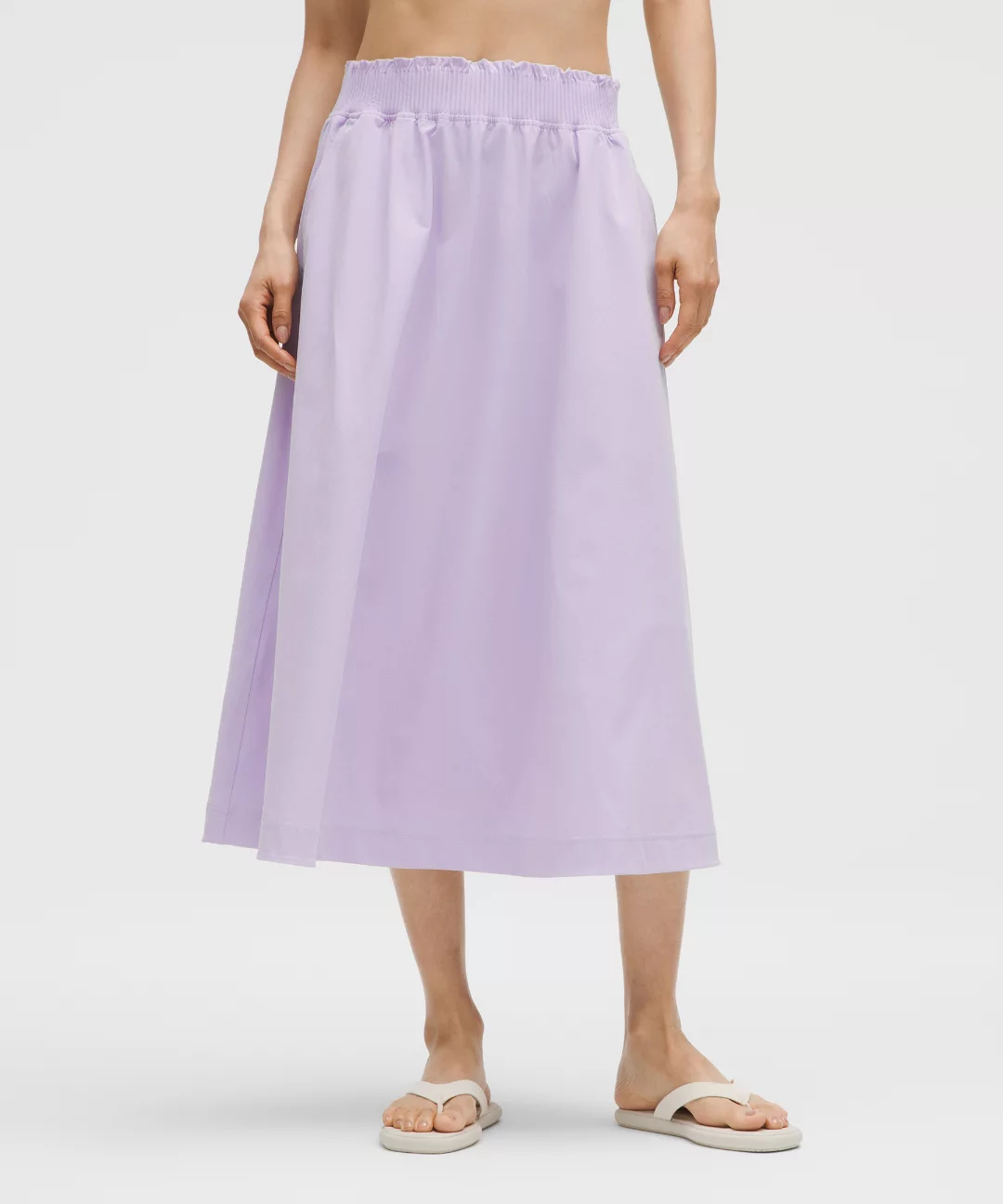 Stretch Woven Ruffle-Waist Midi Skirt
