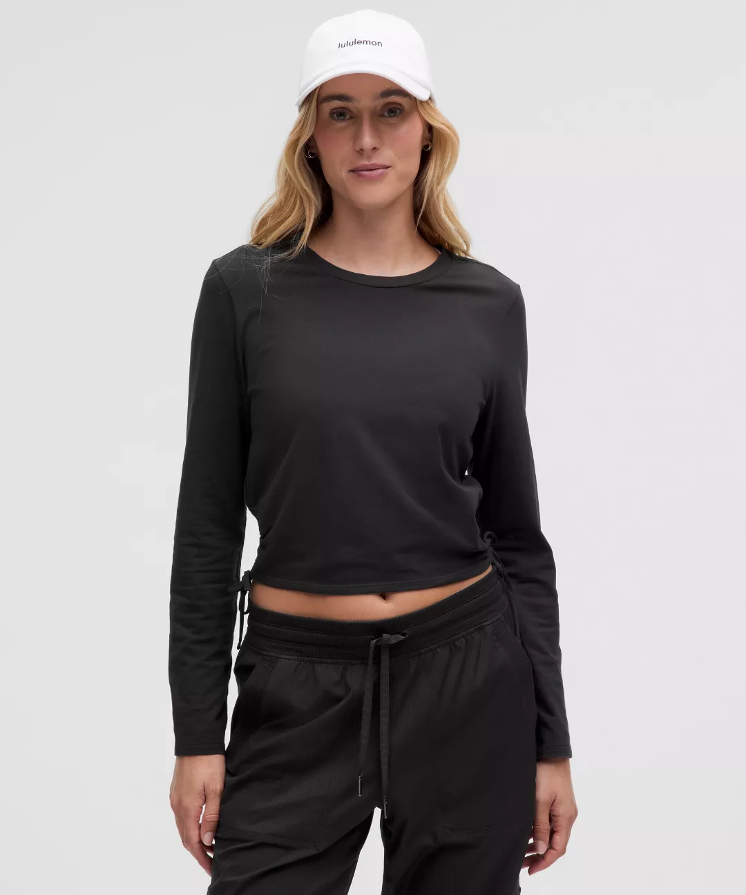 Cinched Cut-Outs Cotton Long-Sleeve Shirt