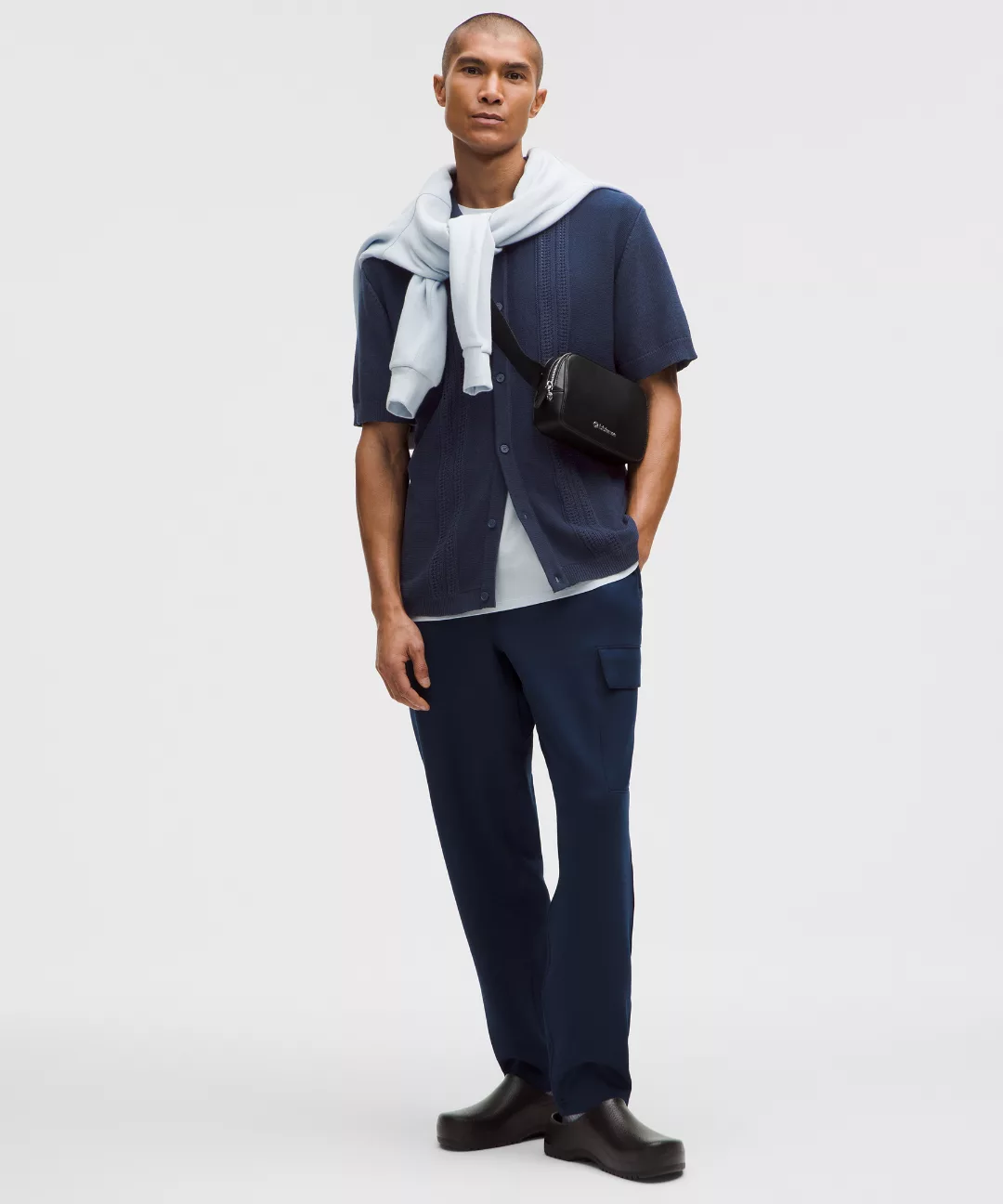 Cotton-Blend Knit Button Up Short-Sleeve Shirt