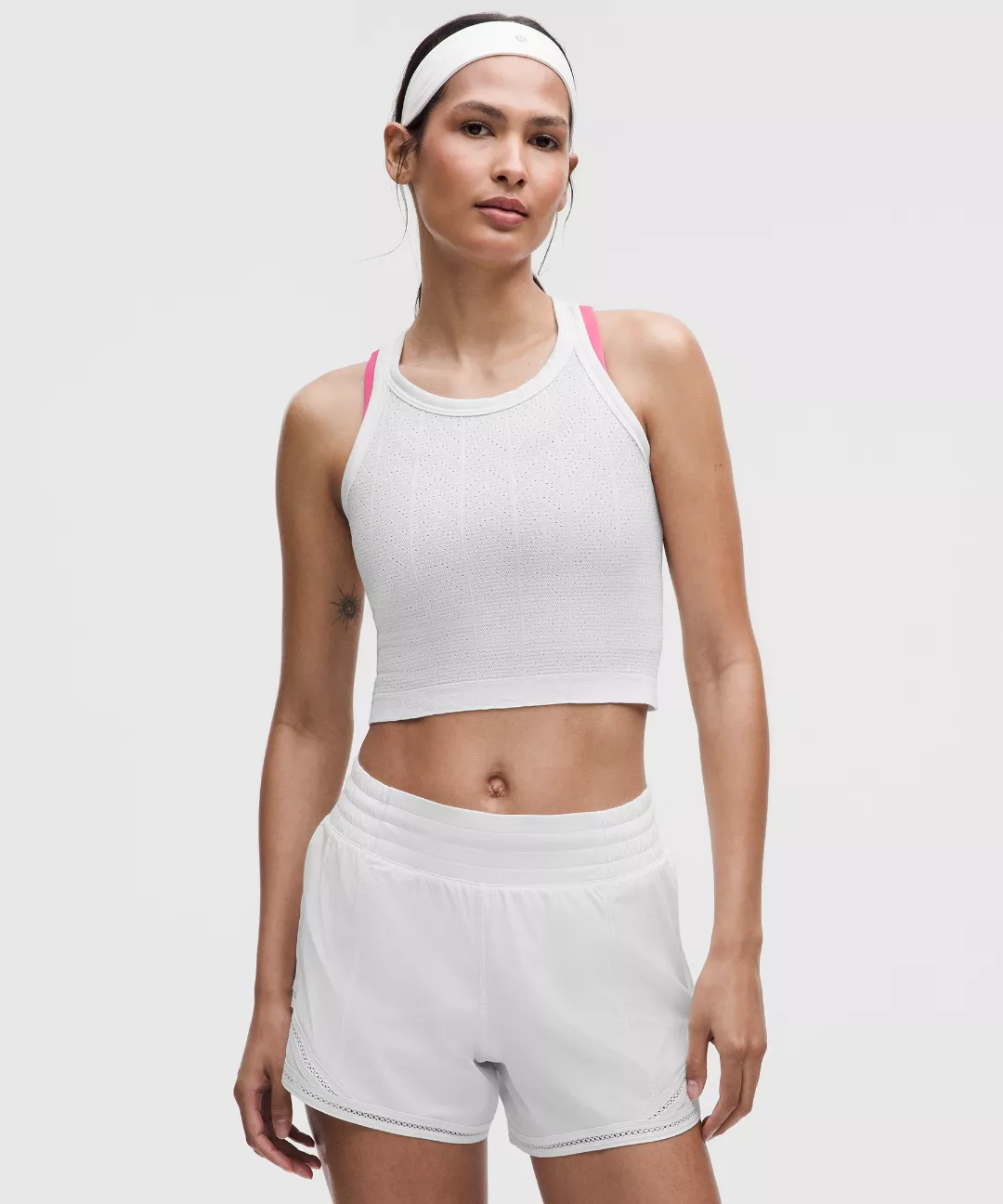Swiftly Pointelle Cropped Racerback Tank Top