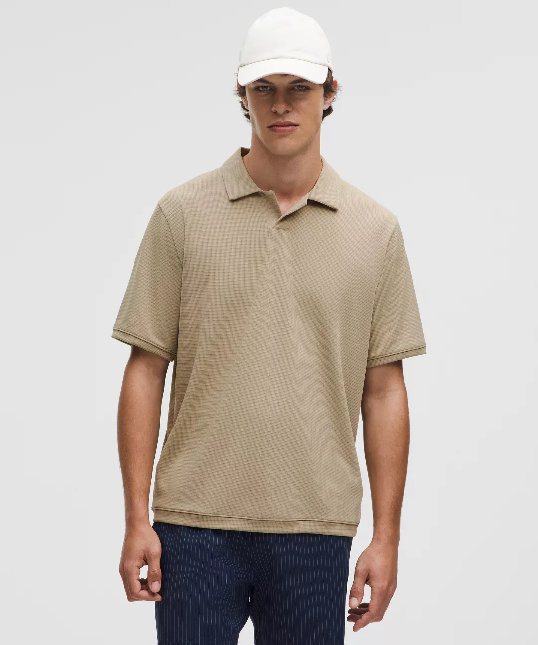 Textured Mesh Short-Sleeve Polo Shirt