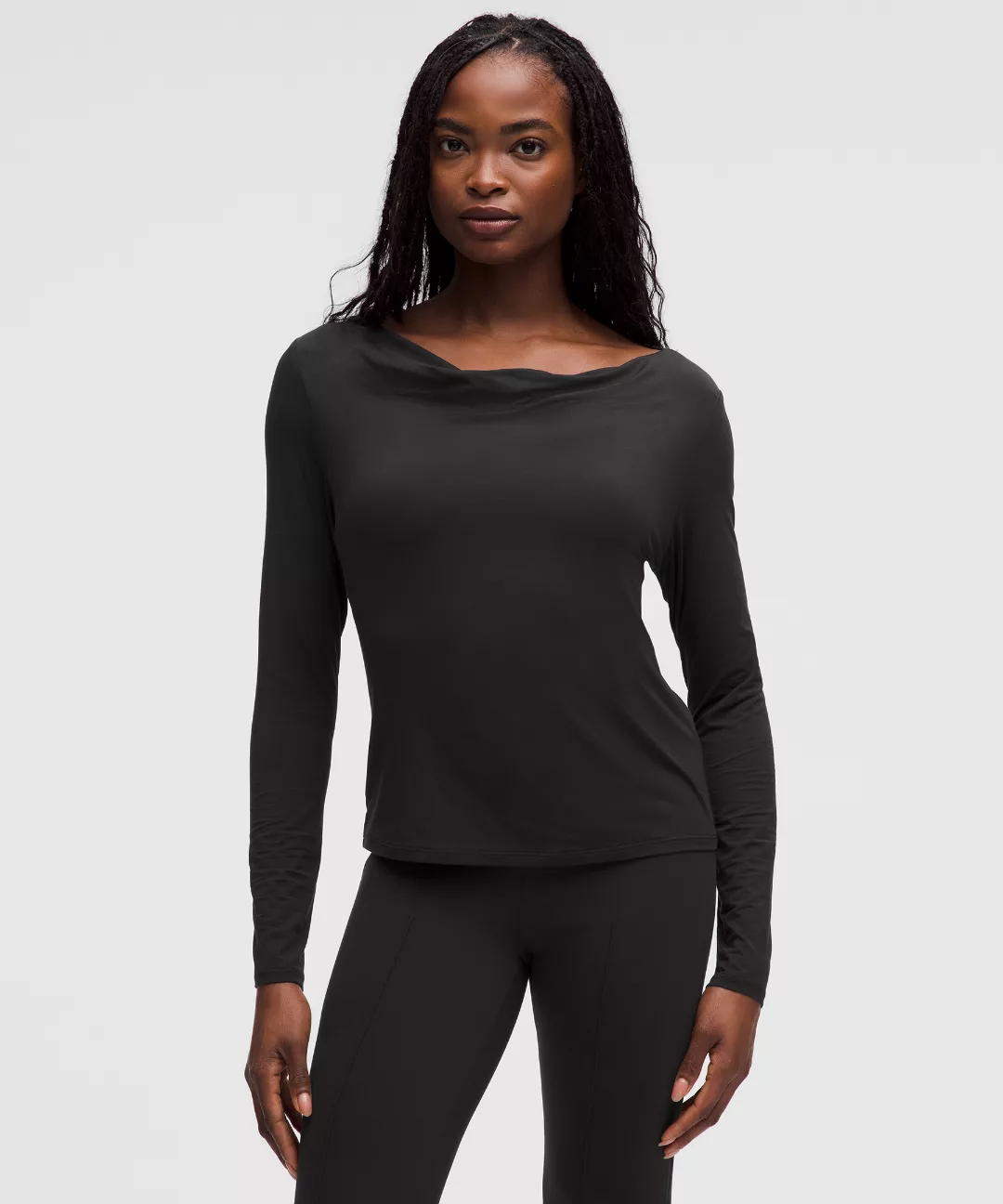 Modal-Silk Cowl-Neck Long-Sleeve Shirt