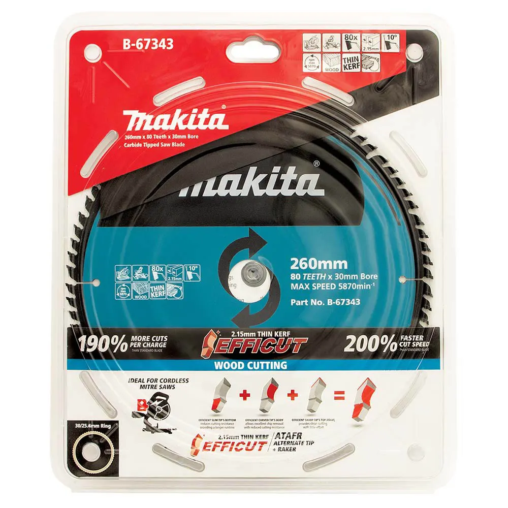 MAKITA 260mm 80T TCT Circular Saw Blade for Wood Cutting - Mitre Saws - EFFICUT