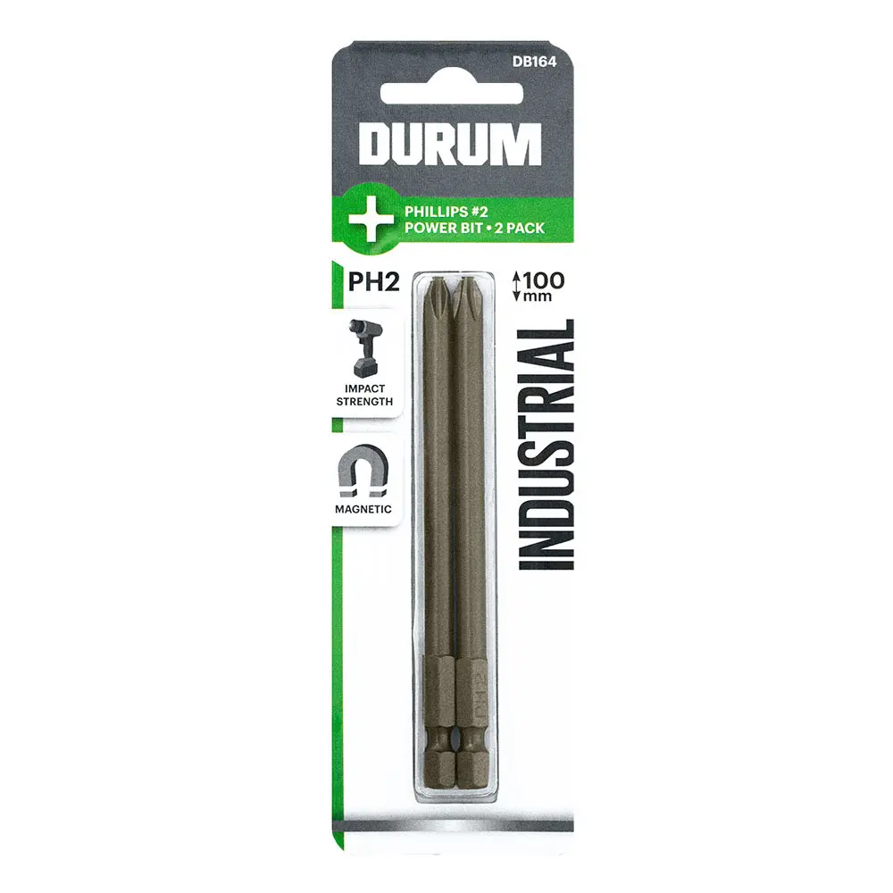 DURUM Ph2x100mm Phillips Power Screwdriver Bit - 2 Piece DB164
