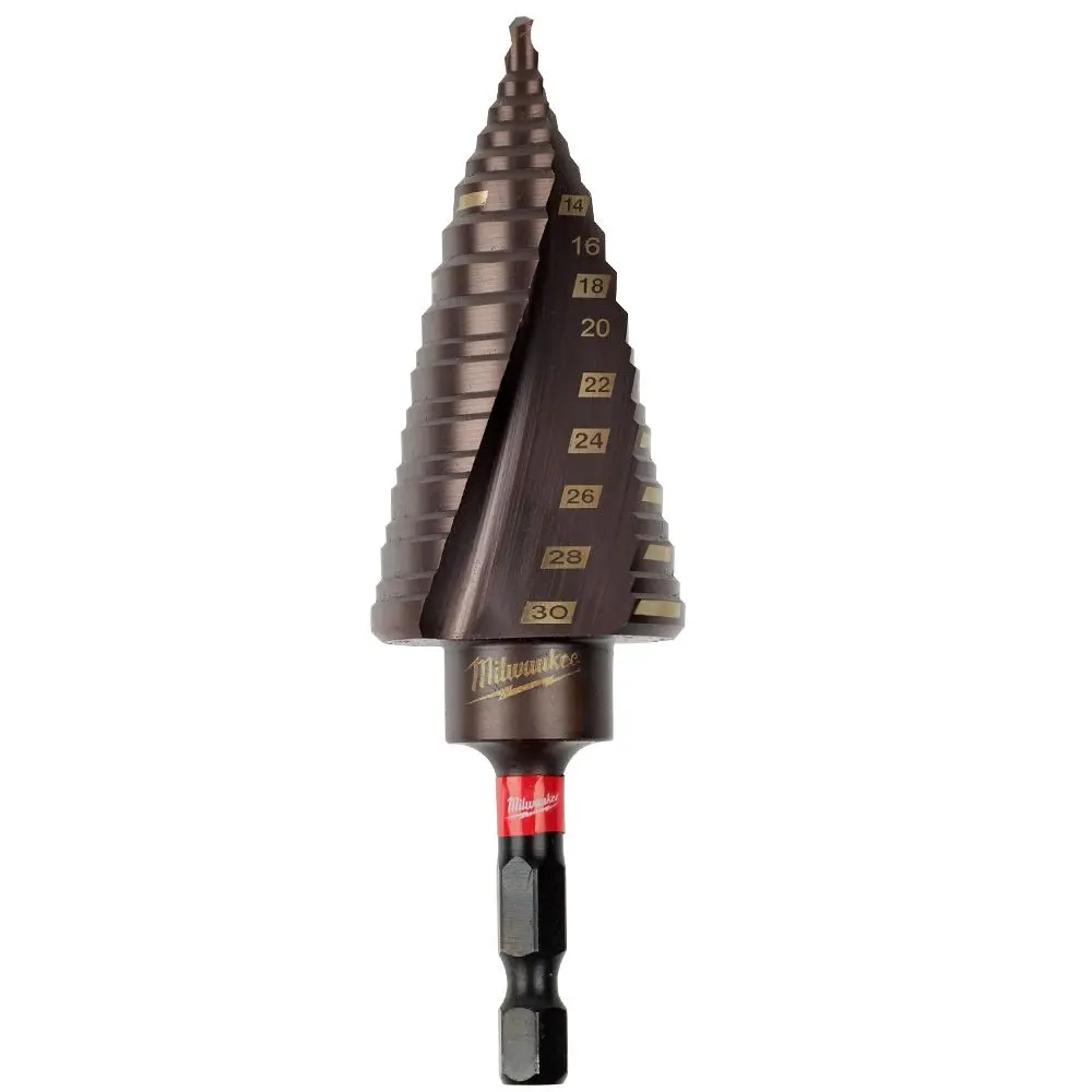 MILWAUKEE 4-30mm 14-Step 1/4-Hex HSS-TiAlN Spiral Flute Step Drill Bit - SHOCKWAVE 48899265