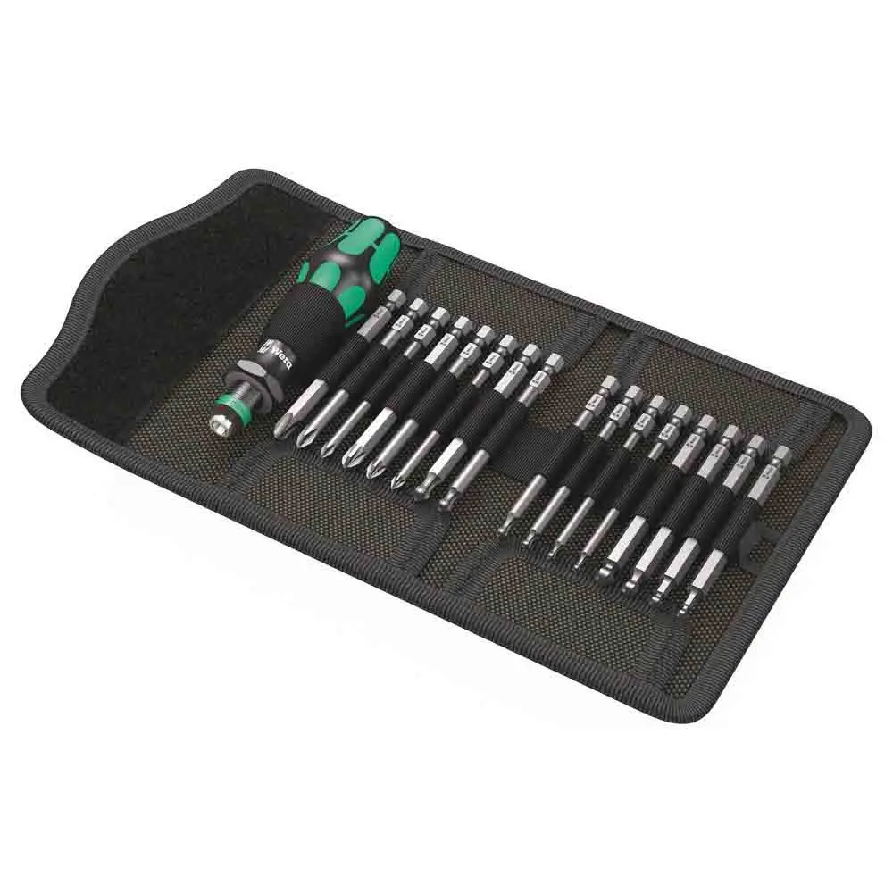 WERA KK 60, 17 Piece Set w/ Pouch, 89mm including Ball-hex Bits and Rapidator Screwdriver WER059294
