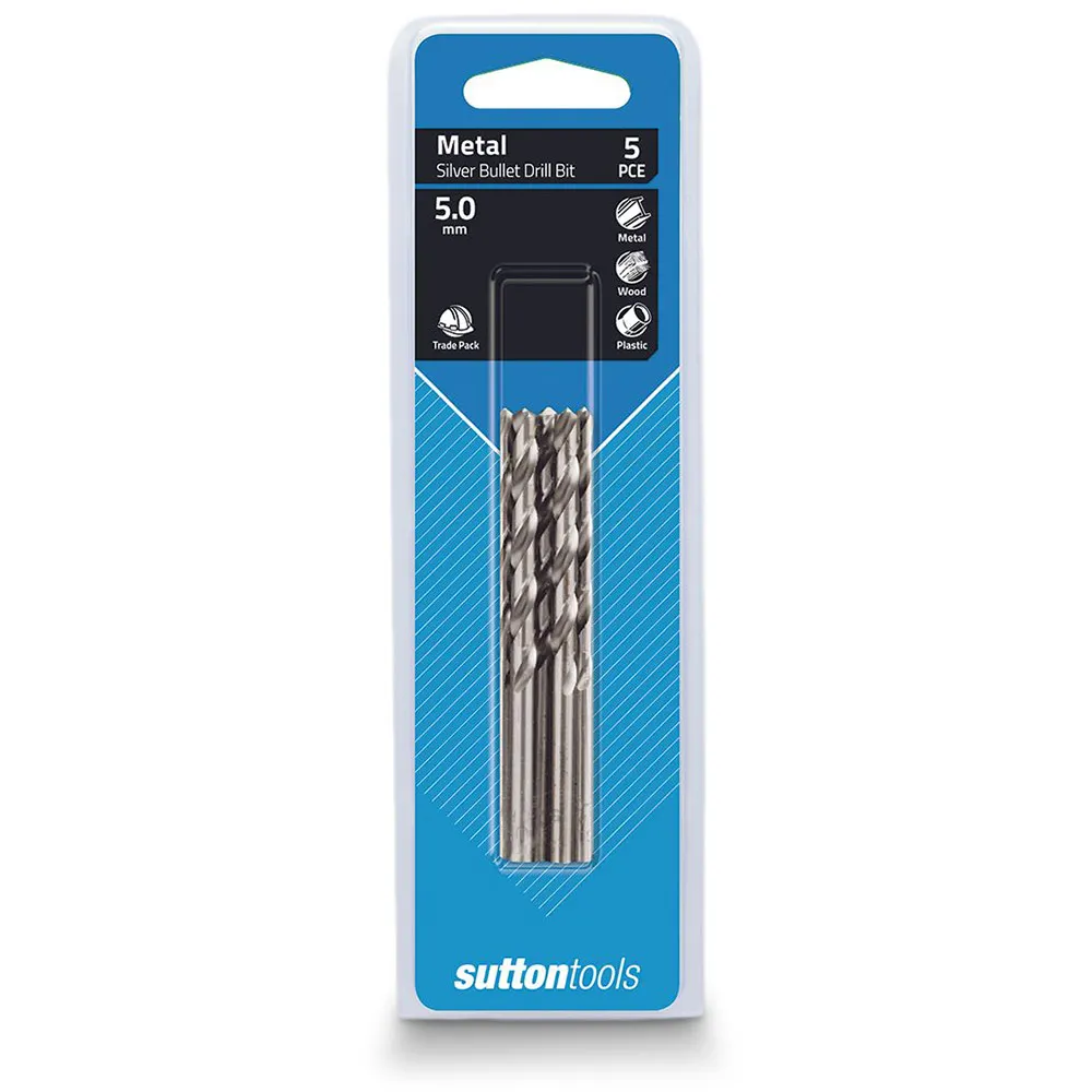 SUTTON 5.0 x 86mm Metal Jobber Drill Bit HSS SILVER BULLET - 5 Piece