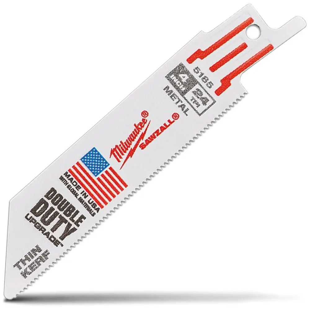 MILWAUKEE 100mm 24TPI Bi-Metal Reciprocating Saw Blade for Metal Cutting - THIN KERF - 5 Piece 48005185