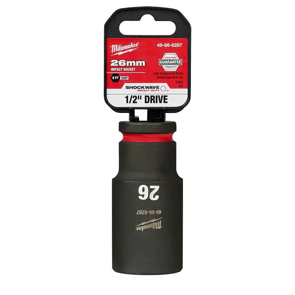 MILWAUKEE SHOCKWAVE 1/2inch Drive 26mm Deep 6 Point Impact Socket 49666287