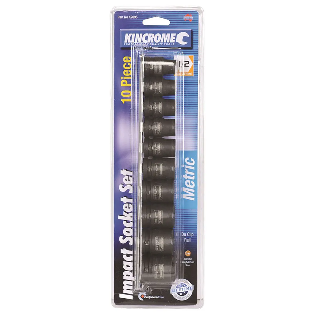 KINCROME 10 Piece 1/2" Drive Metric Impact Socket Set K2095