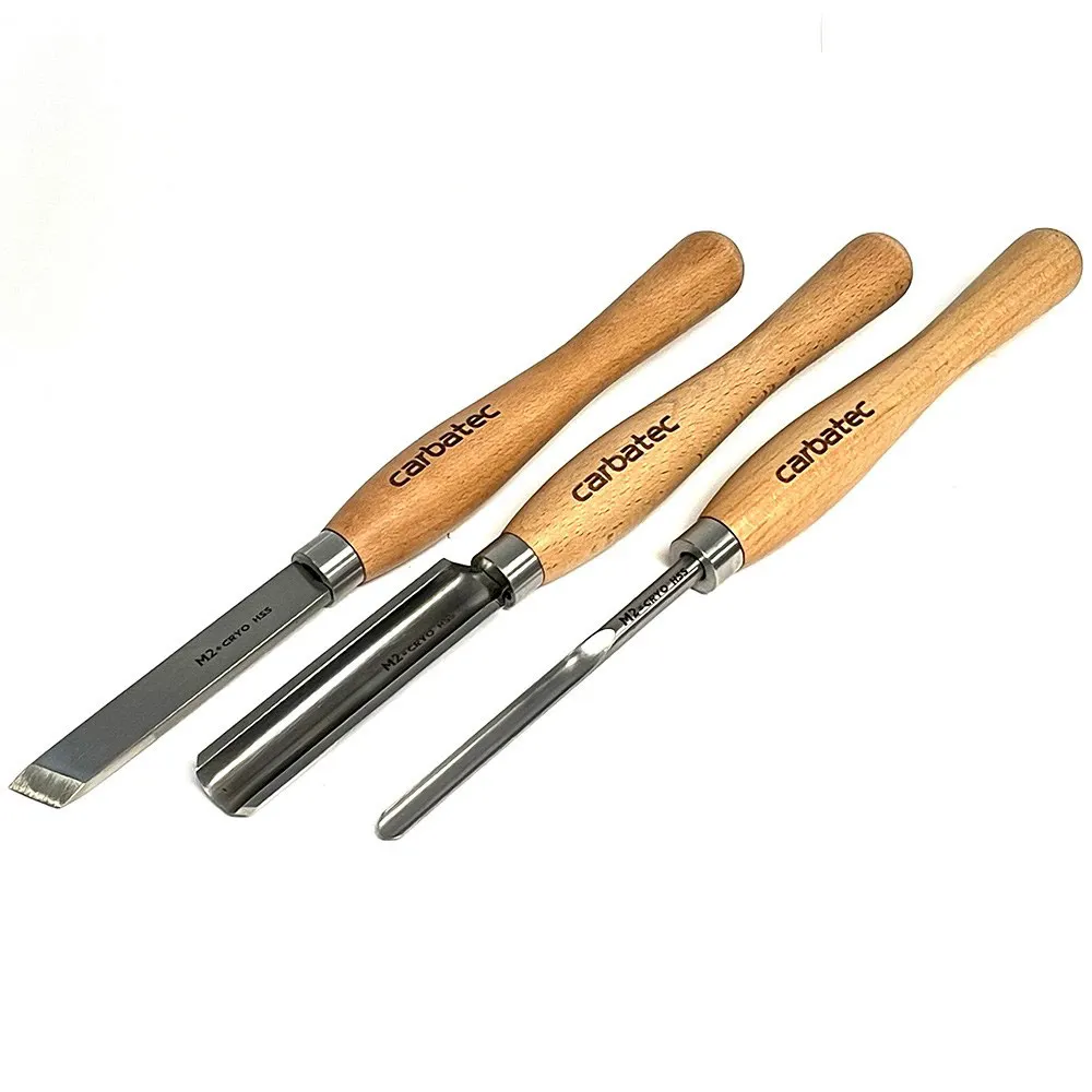 CARBATEC 3 Piece Cryogenic M2 HSS Medium Woodturning Chisel Set CT-WTC-3S-CRYO